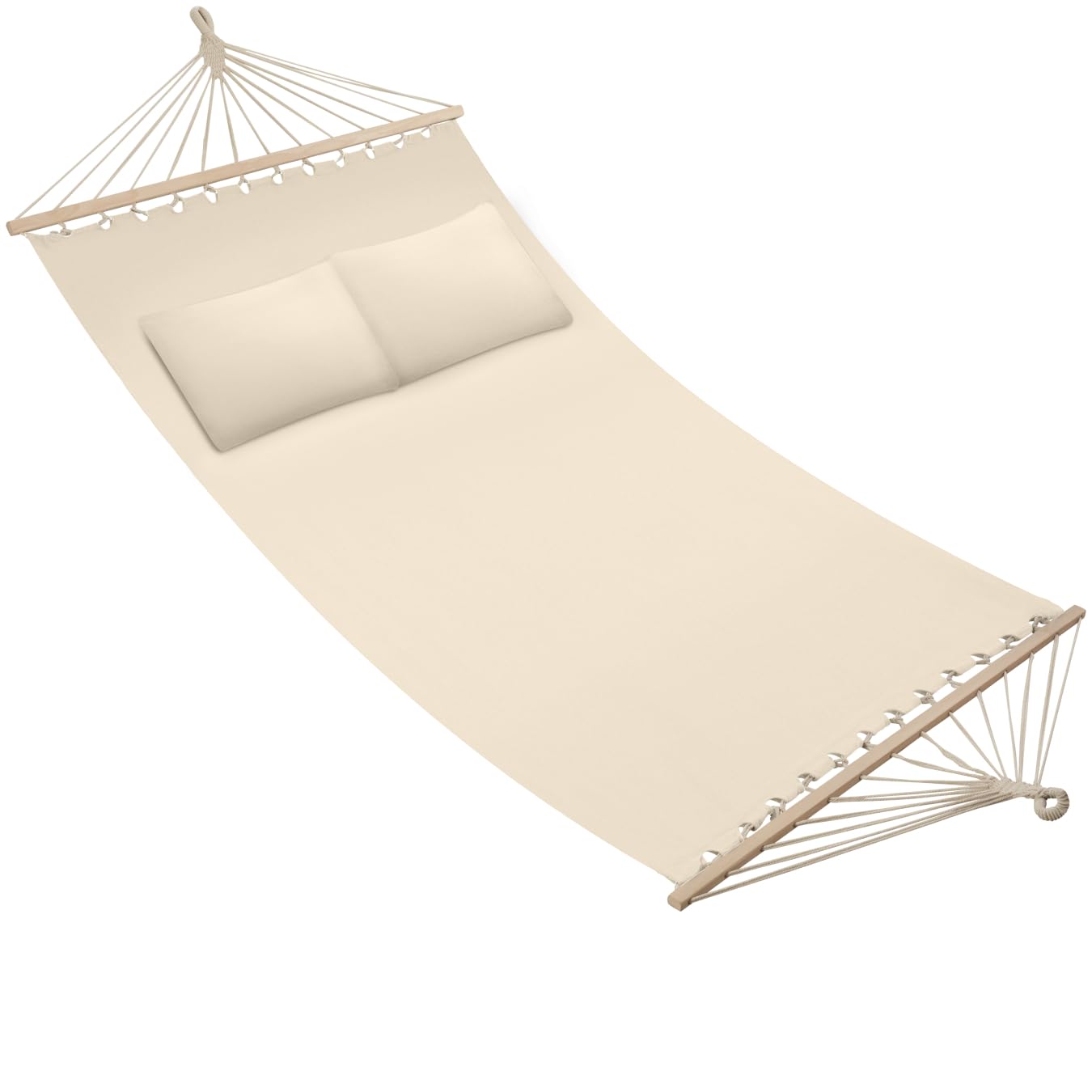 tectake® Hamaca Doble para Jardín, Estructura Hamaca Estable con Cojines Extraíbles, Tumbonas Jardin Exterior Ideal para Camping Accesorios, Terraza o Porche - 325 x 150 x 2,5 cm Beige