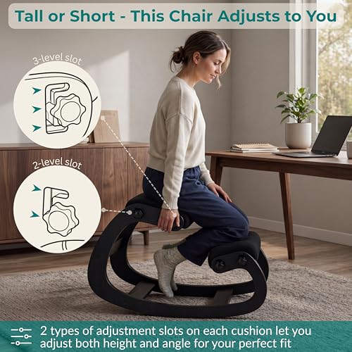 Image of NYPOT Ergonomic Kneeling Chair with Adjustable Seats - Knee Chair for Posture Correction & Kneel Rocking Stool for Desk - Back Pain Relief for Home and Office, Supports 250 pounds - 5 Years Warranty