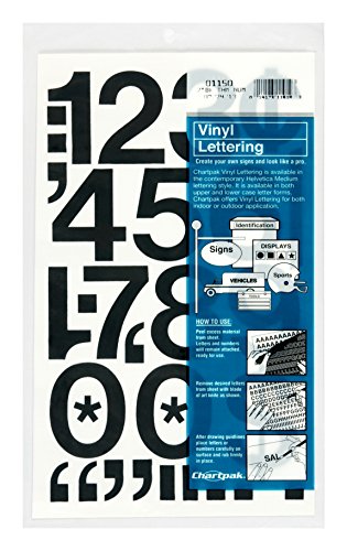 Chartpak Self-Adhesive Vinyl Numbers, 2 Inches High, Black, 12 per Pack (01150)