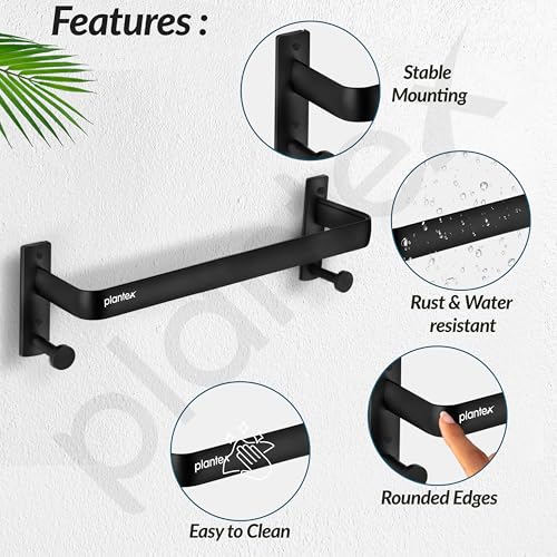 Image of Plantex Single Towel Rod for Bathroom /Cloth Hanger for Wall /Towel Holder /9 Inch Towel Bar /Bathroom Accessories (1511, Black)
