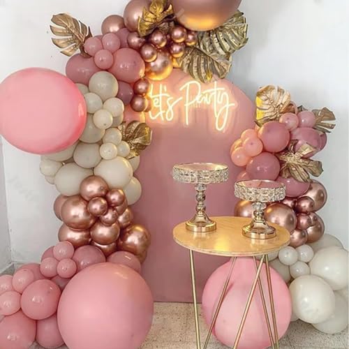 Image of Jobkoo Dusty Blush Pink Balloons, Retro Pink Metallic Chrome Rose Gold Confetti White Sand Nude Balloon Dusty Rose Apricot Beige Party Balloons for Birthday Boho Mothers Day Baby Shower Decorations