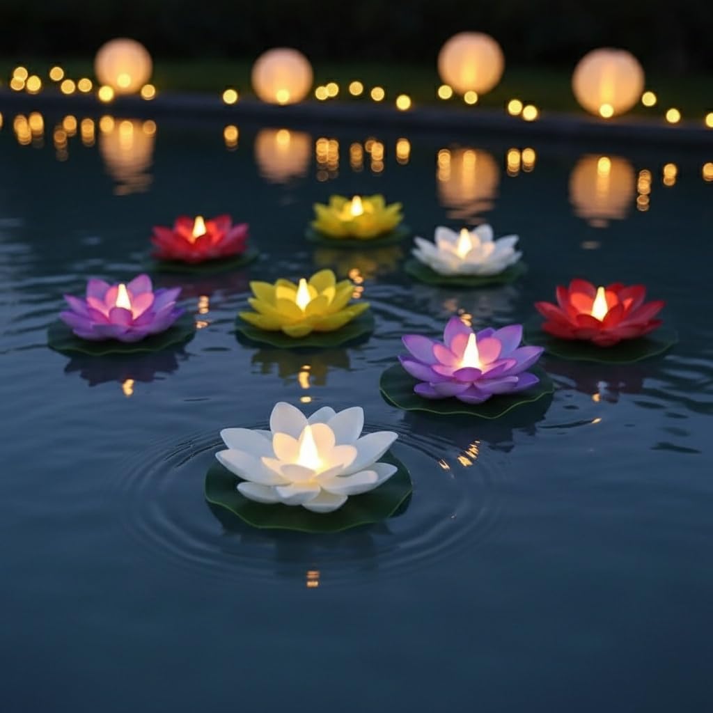 The Flair Store™ Flameless Water Sensor Lotus LED Candle - Floating Flower Candles | Auto On/Off in Water | Smokeless Tealight Candles for Diwali Festival, Home, Office, Restaurant, Wedding (6)-picture-16