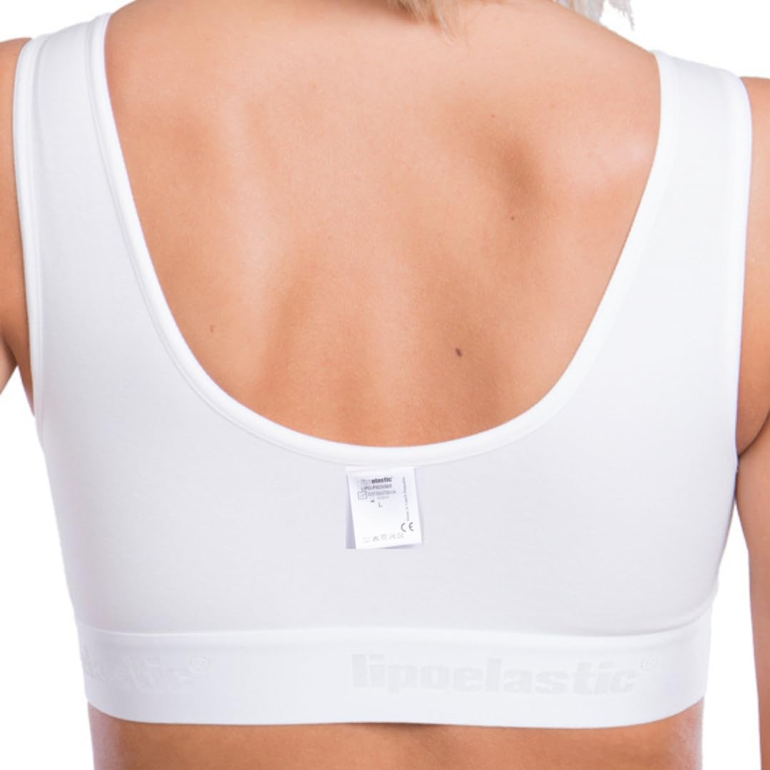 LIPOELASTIC PI Super Variant – postoperativer BH – Nahtlose Baumwoll-Körbchen mit verstellbarem Haken- und Ösenverschluss vorne