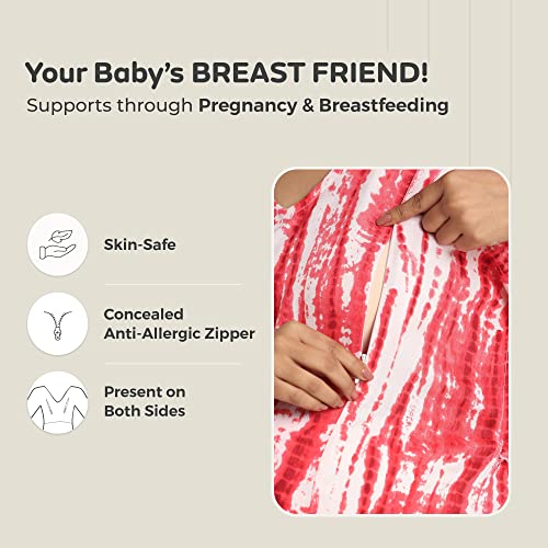 Image of Maternity Dress for Women with Breastfeeding Zippers | Kaftan Dress | Adjustable Belt for Growing Belly | Feeding Dress for Pre & Post Pregnancy