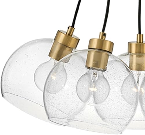 Miniatura 6 de Lark Rumi - Lámpara de araña colgante de 22.0 in, altura ajustable, fácil de limpiar, cinco orbes de vidrio transparente - en latón lacado