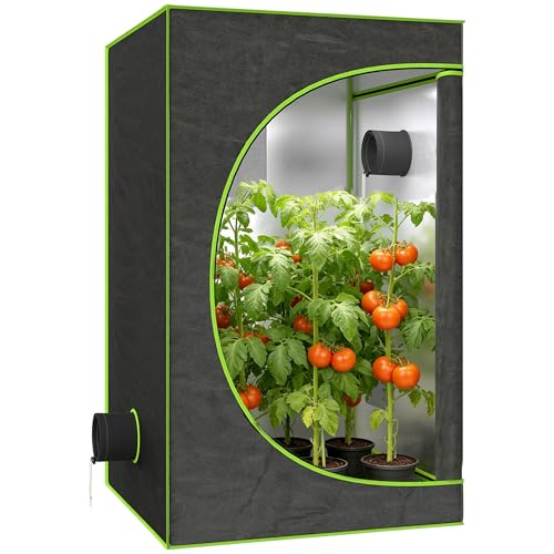 Outsunny Grow Tent 120 x 120 x 200 cm Reflective Mylar Hydroponic Growing Tent with 600D Oxford Fabric Observation Window Vent Zipper Door for Indoor Plant Growing Black