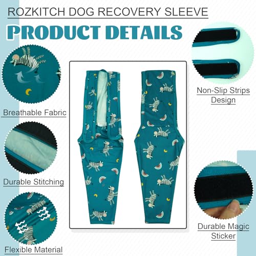 Image of ROZKITCH Front Leg Dog Sleeve for Front Right Left Leg, Pet Prevent Licking Wound Elbow Knee Protector, Dog Recovery Suit Cone Collar Alternative for Sprain ACL CCL Arthritis Joint Care Zebra XS