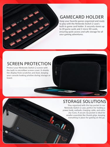Image of Orzly Case Compatible with Nintendo Switch 2 - Protective Travel Carry Case with Screen Padding, Game Card & microSD Slots, Zipped & Open Pockets for Accessories - 7.9 inch Gift Boxed