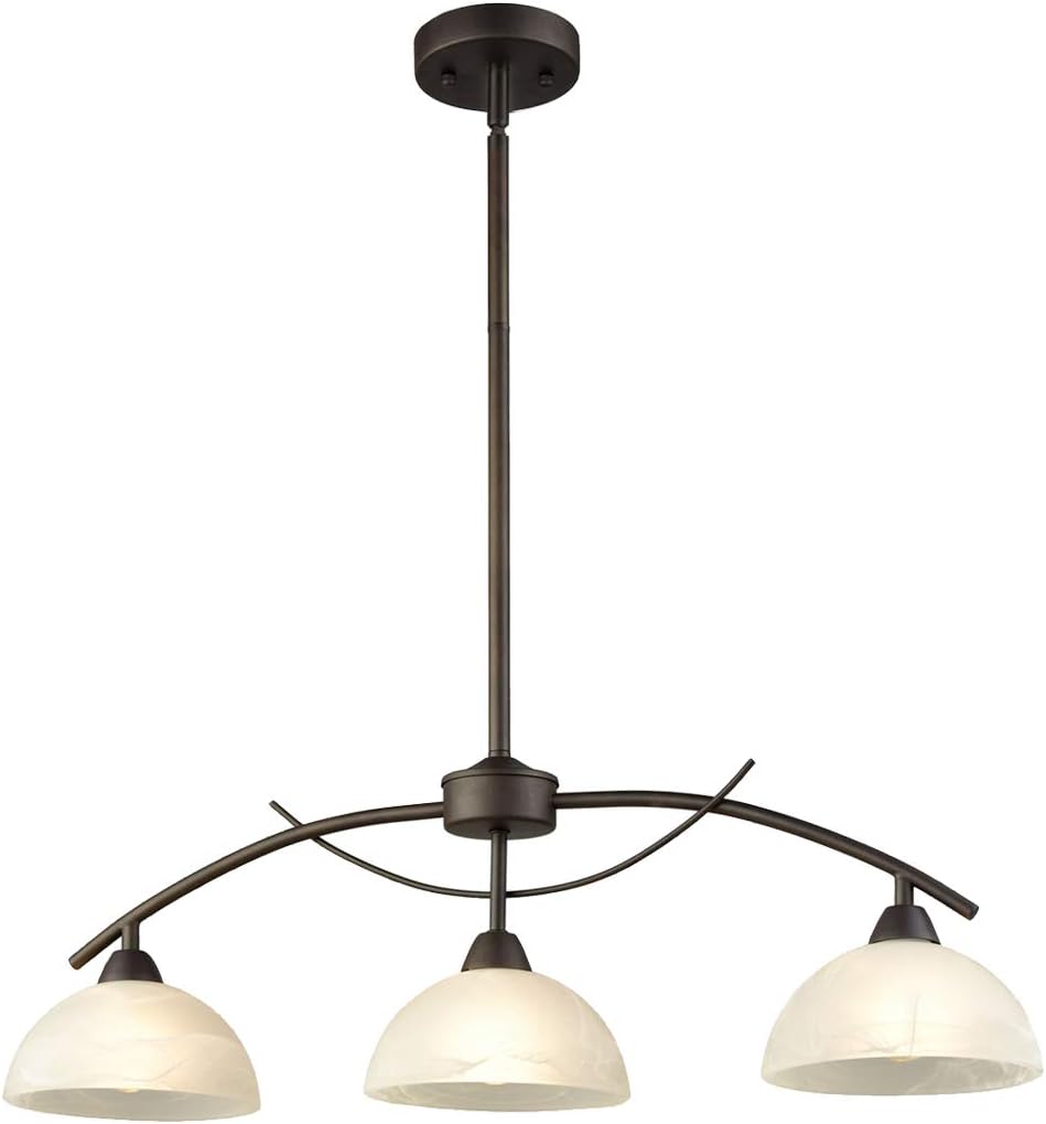 DAYCENT Vintage Frosted Glass Alabaster Shades Pendant Lighting for Kitchen Island 3-Light Rod-Hung Ceiling Hanging Light, Golden Bronze