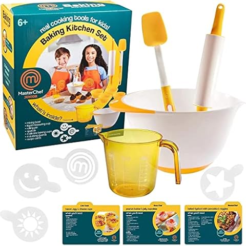 MasterChef Junior Baking Kitchen Set for Kids - 7 Pc. Kit Includes Real Cooking Tools for Kids w Recipes, Xmas Holiday Gift Party- Homemade Treats Cover