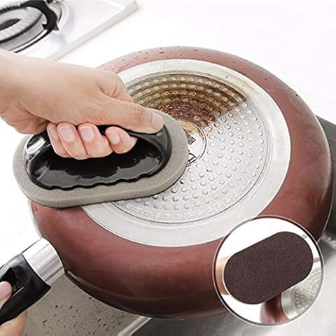 1 Pcs Emery Sponge Brush Eraser Cleaner Rust Cleaning Tool Kitchen Tool Sink Pot Bowl Scrubber Handle Grip (Brown) Cover