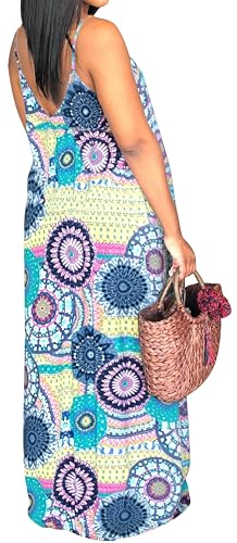 Image of SeNight Women's Maxi Denim Dress Spaghetti Strap with Pockets | Maxi Denim Dress Spaghetti Strap Loose Fit Summer Beach Long Dress with Pockets