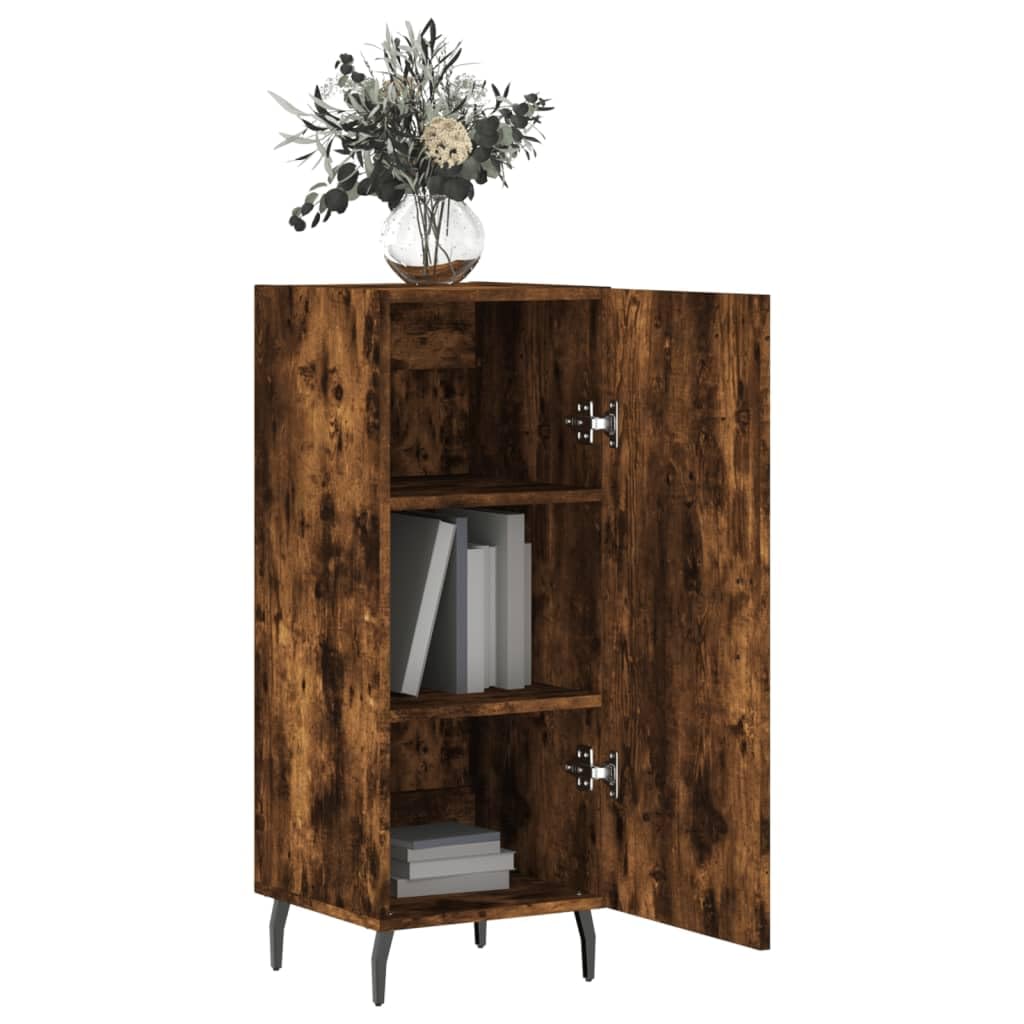 Aparador de madera de roble ahumado 34,5 x 34 x 90 cm, con patas de metal, moderno con 3 compartimentos, robusta cómoda para salón, dormitorio, pasillo
