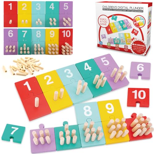 TEUVO Montessori Spielzeug Mathematik Zahlen Lernen für Kinder ab 2 3 4 5 6 Jahre, Peg Board Lernspiele Holzspielzeug Mathe Motorikspielzeug Steckspiel Calculix Intuitibrix Counting Frühes Mathelernen