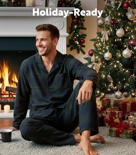 Image of DAVID ARCHY Men's Pajamas Set Flannel Pjs Sets Cotton Pajamas for Men | Ultra-Soft Loungewear Sets, Classic Plaid Sleepwear for Winter, Lounge Set with Roomy Pockets, Pijamas para Hombres