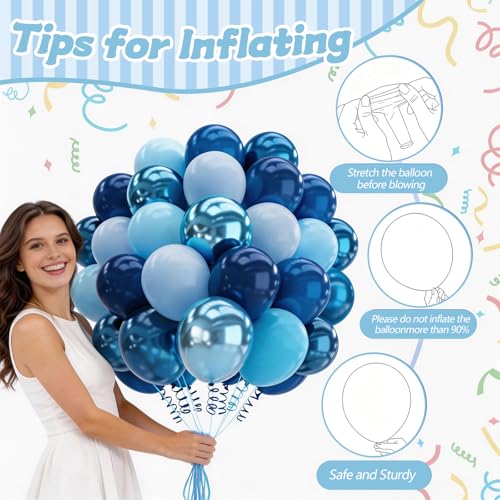 Image of 160Pcs 12 Inch Metallic Blue Balloons Chrome Navy Pearl Pastel Macaron Light Blue Latex Balloons for Birthday Wedding Baby Shower Graduation Party Decorations