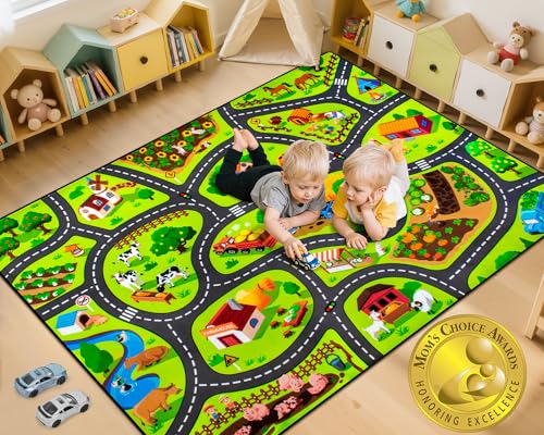 AlphabetAcre Kids Road Rug 3x5 Ft Farm Play Rug for Kids