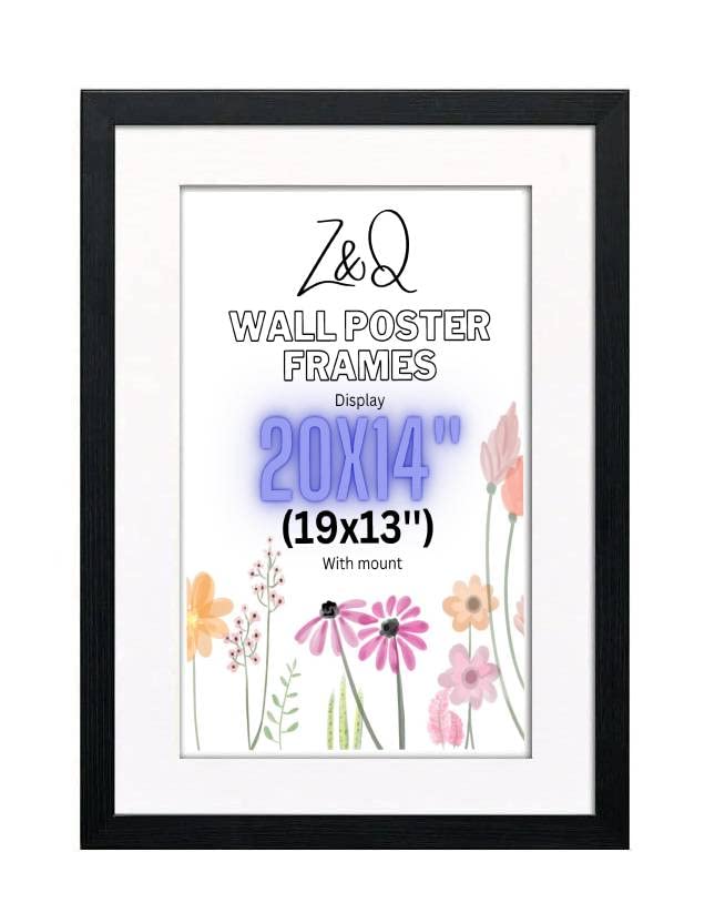 Z&Q Black Picture Frame with White Mount 20x14'' (19x13'') Print Wall Poster Frame - Portrait and Horizontal Wall Hooks Photo Frame for Display Pictures-Jigsaw Puzzle-Art Work