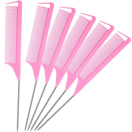 6 Pieces Hair Parting Comb Stainless Steel Pintail Comb Rat Tail Comb Teasing Combs for Hair Cutting Hairdressing Styling
