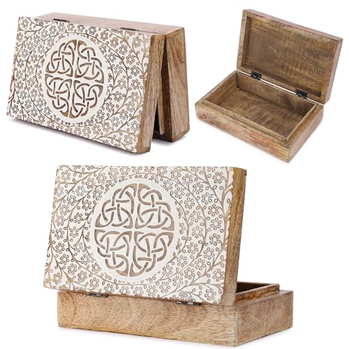 Ajuny Handgefertigte Holz Schmuckschatulle 20×13×6,5 cm – Weiße Vintage Schatztruhe mit...