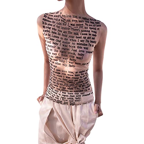 Women's Tank Top Hot Girl Letter Graphic Mesh Sheer Tee Sexy