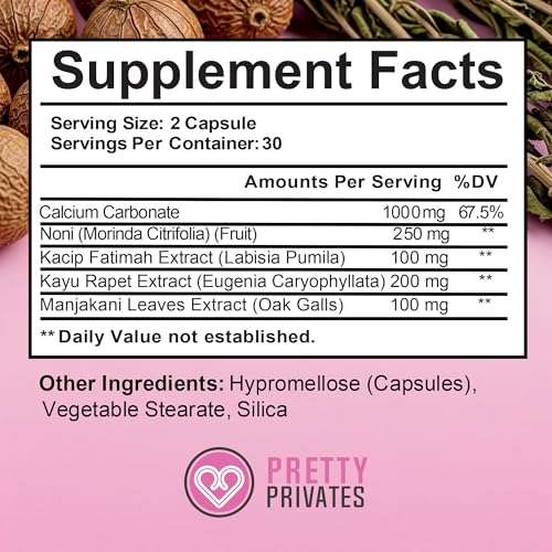 Image of Pretty Privates Vaginal Moisture & Tightening Pills, 60 Capsules | With Kacip Fatimah, Manjakani, Kayu Rapet & Noni Fruit for elasticity, moisture and wetness support and pH balance.