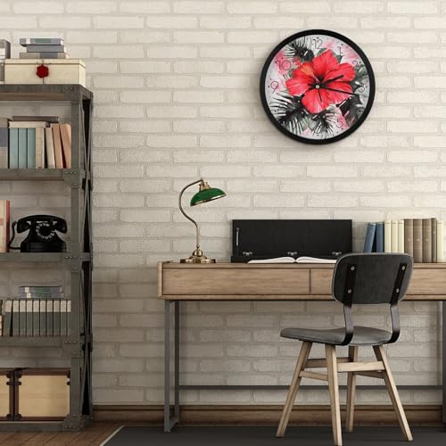 Horloge murale numerique decorative avec cadran hibiscus rouge - 7