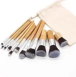 Conjunto de pincéis Kabuki sintéticos de bambu, base em pó, corretivo, sombras, blush, cosméticos, com bolsa