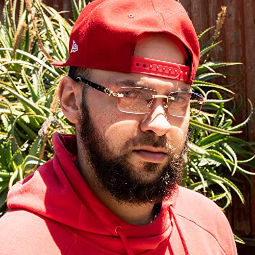 Street Knitted Men's Red Burgundy Gradient Tint Rimless Hip Hop Gold Frame Buffs Sunglasses4