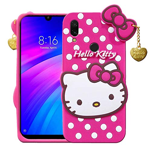 Image of Unirock Hello Kitty Back Case Cover for Redmi 7| 3D Cute Hello Kitty Case |Soft Silicone Rubber Back Cover with Pendant Kitty Cover for Redmi 7 (Pink)