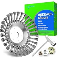 i-LEFNATE Unkrautbürste für Motorsense – 200x25,4mm Drahtbürste, Moos & Unkraut Entferner, robuste Stahlbürste für Garten, Pflasterfugen & Steinwege, inkl Adapter für 25,4mm & 20cm Bohrung