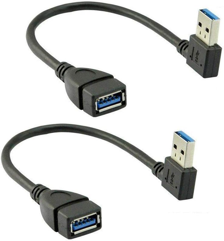 SuperSpeed USB 3.0 Male to Female Extension Data Cable Right Angle 2PCS (20CM,8IN)（Notice:pls Check The Right Angle in Picture