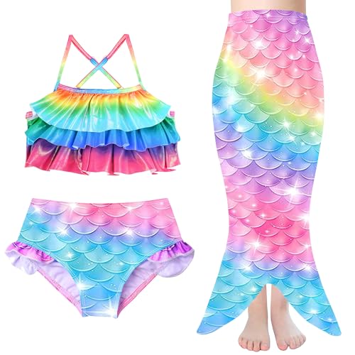 TFJH E 3PCS Girls Bathing Suits Bikini Swimwear Kids Princess Skirt Sets 3-10Y