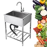 JKJZSALJ Fregadero De Acero Inoxidable De Una Cubeta, Lavamanos Independiente para Lavadero, Cocina, Baño Y Casa De Campo, 68 X 44 Cm/27 X 17 Pulgadas