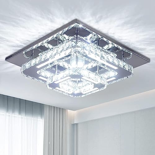 CXGLEAMING Plafoniera LED soffitto moderna in cristallo Lampada da soffitto quadrate Lampadario Camera da letto Soggiorno Cucina Sala da pranzo Bagno Corridoio(bianco freddo)
