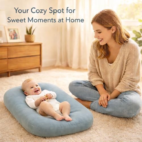Image of Baby Lounger for Newborn 0-24 Months, Soft Portable Infant Nest & Play Mat & Diaper Changing Pad for Home,Travel & Floor Time, Newborn Babies Essentials Gifts(Misty Blue)