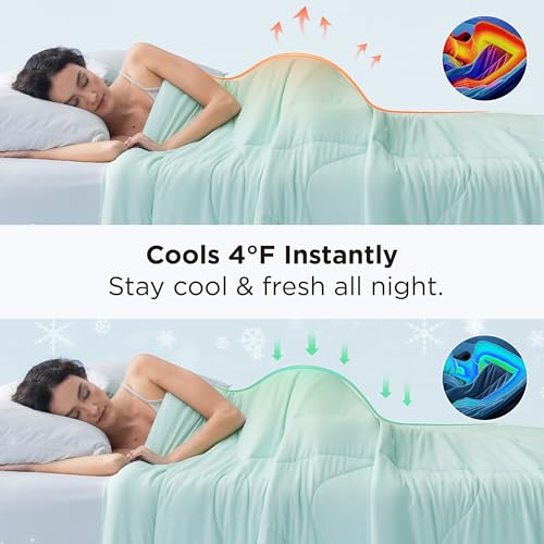 Bedsure Cooling Comforter King Size - Cooling Blankets for Hot Sleepers, Lightweight Comforter for Summer with Dual-Sided Cool Tech, Soft Breathable Cold Blanket for Sleeping, Green, 102x90 Inches
