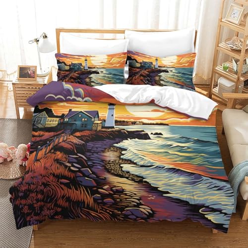 Parure de lit phare côtier 3D en microfibre douce avec fermeture éclair