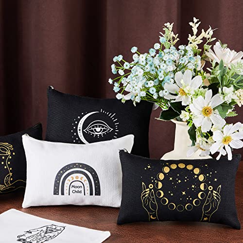 18 Pieces Moon Witch Zipper Pouch Bag Tarot Cards Phase Bag Witch Purse Gothic Aesthetic Canvas Makeup Bags Witchy Crystals Toiletry Bags Witchcraft Snake Cosmetic Bags for Women Girls4