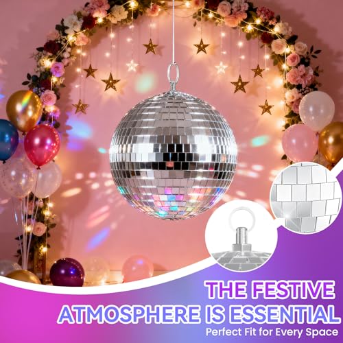 Youdepot - Bola espejada de 16 pulgadas, pack de 2 bolas de 8 pulgadas y luces de bola espejada de 1,97 pulgadas para fiestas, bodas y Navidad miniatura 6