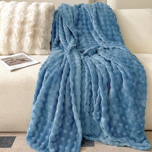 WONGS BEDDING Kuscheldecke Flauschig - Bubble Decke, Wolldecke & Fleecedecke, Sofadecke, agesdecke, Decken Weiche Warme für Zimmer Deko, Wohn- & Kuscheldecken, Tagesdecke, Blau, 150x200 cm