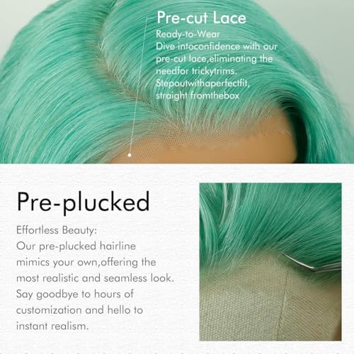 Image of Mink Green Straight Human Hair Wig 26inch Green Lace Front Wig 200% Density | 13x4 UHD Transparent Lace Front Human Hair Wig 100% Virgin Brazilian Straight Hair Green Lace Front Wigs Human Hair For Women