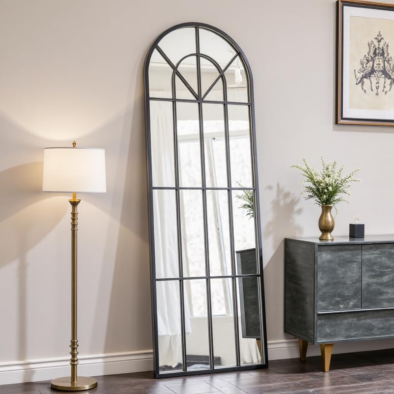 OGCAU Full Length Mirror, 65"x22" Arched Window Floor Length Mirror, Hanging or Leaning, Full Body with Iron Frame, Window Pane Wall Mounted Home
