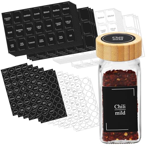 Lot de 714 étiquettes à épices autocollantes VonBueren | 30 feuilles d'autocollants à épices | Étiquettes pour pots à épices | Autocollants...