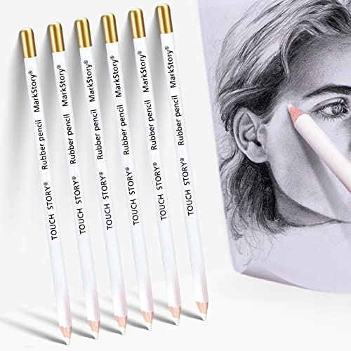 UICCVOKK 6PCS Eraser Pencils for Artists Highlight Eraser Pencil Rubber Wooden Sketch Erasers Pen Erasers Pencil for Sketching Charcoal Sketch Drawings Pencils for Artists Revise Erasing