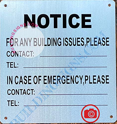Building Contact Information Sign (Silver, Aluminium, 8.5X8 Inch)