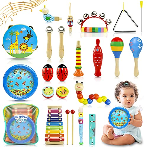 WINWINGOGO Toddler Musical Instruments, 25PCS Wooden Percussion Instruments for Kids Educational Preschool Musical Toys Set with Storage Bag for 3 4 5 6 Baby Boys Girls Toys
