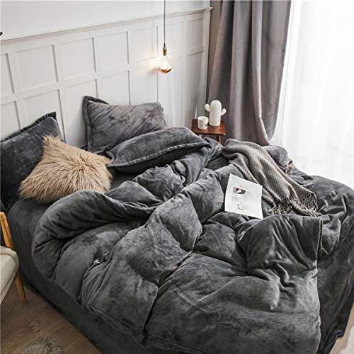 掛け布団カバー，Gsogcax フランネル ふとんカバー シングル 150×210cm ふわふわ あったか 暖か 冬用 寝具 フリース 全開ファスナー おしゃれ 洗える (ダークグレー, シングル150*210cm)