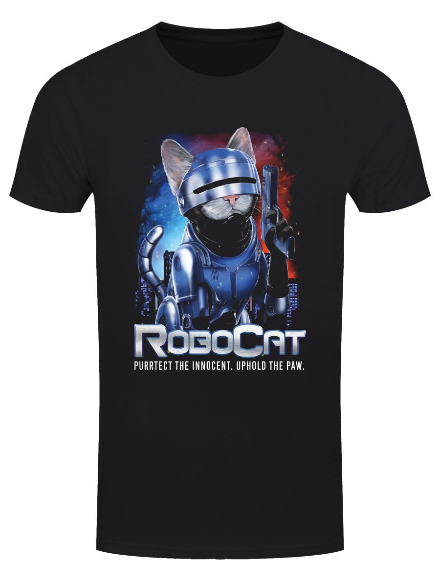 Grindstore RoboCat Mens Black T-Shirt-Large (40-42)