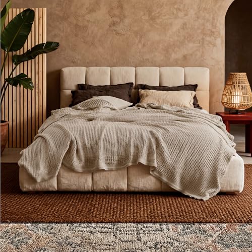 Image of Bedsure 100% Cotton Blanket King Size for Bed - Cooling Breathable and Soft for Summer, Thick Cozy Waffle Weave Blanket Gifts for Women, Taupe, 104x90 inches